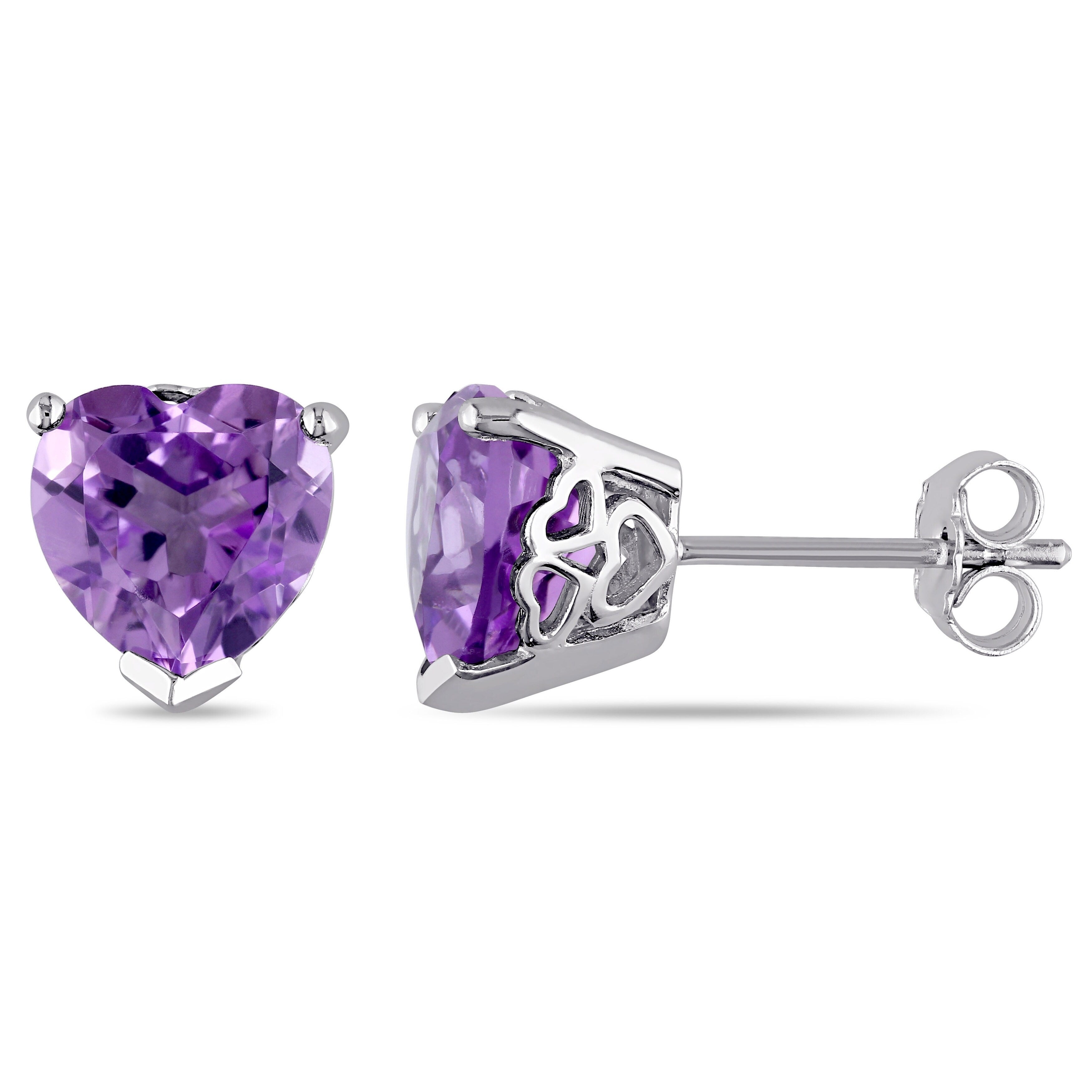 Miadora Sterling Silver Heart Brazilian Amethyst Solitaire Stud Earrings