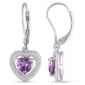 Miadora Sterling Silver Heart Cut Amethyst And Diamond Accent Floating Heart Halo Birthstone Leverback Earrings Purple