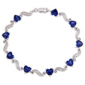 Miadora Sterling Silver Heart Cut Created Blue Sapphire And Diamond Tennis Bracelet