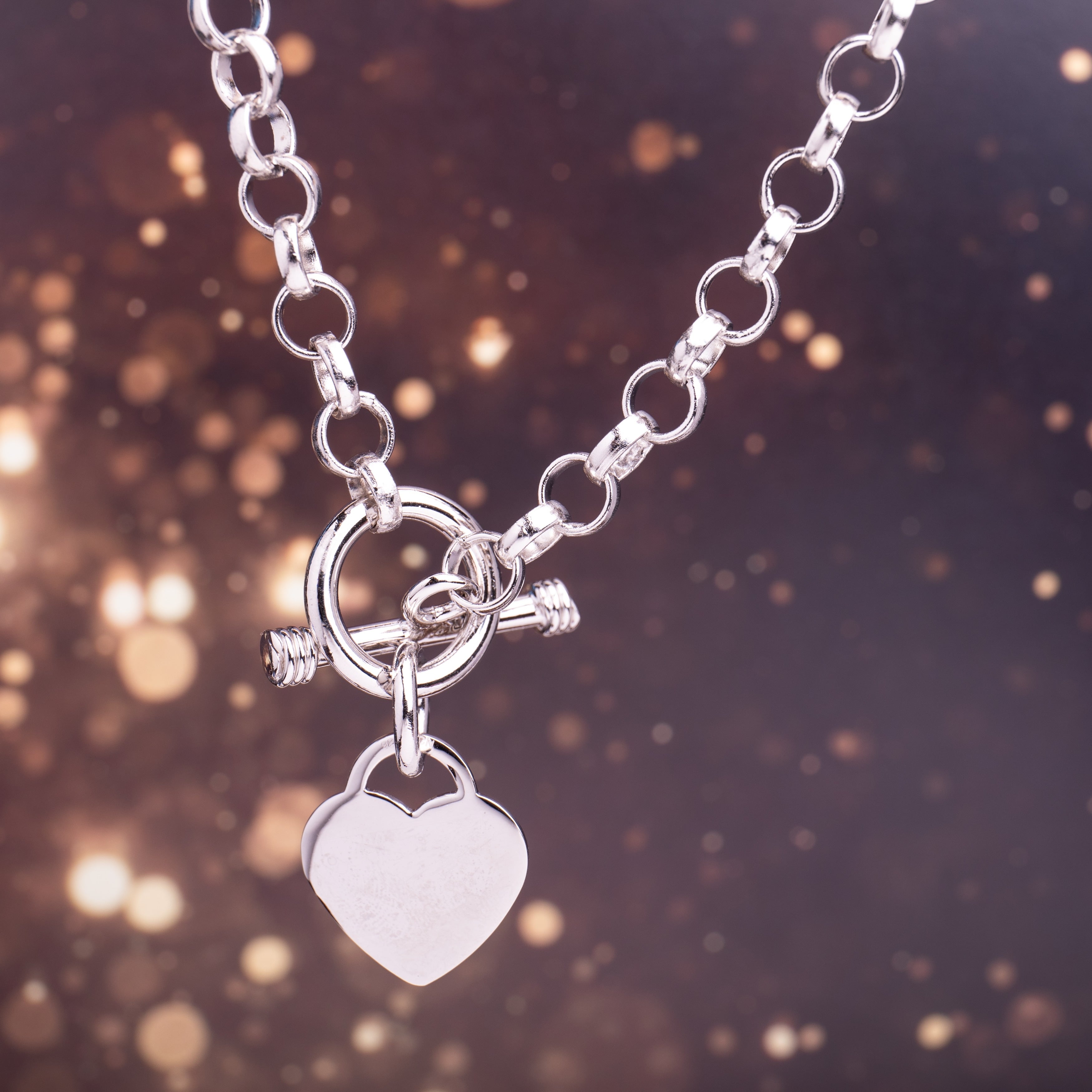 Miadora Sterling Silver Heart Toggle Necklace
