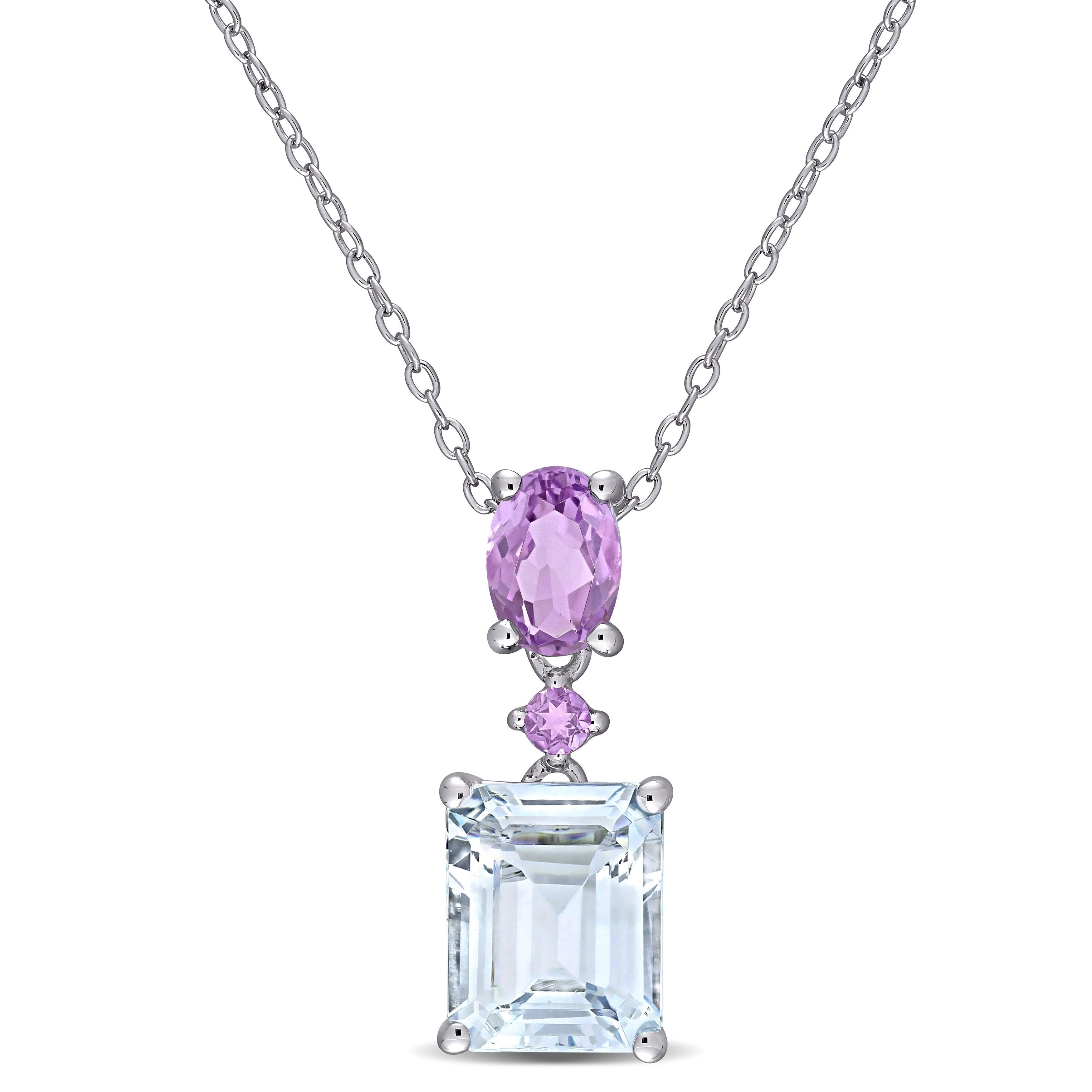 Miadora Sterling Silver Ice Aquamarine And Amethyst Tiered Drop Necklace