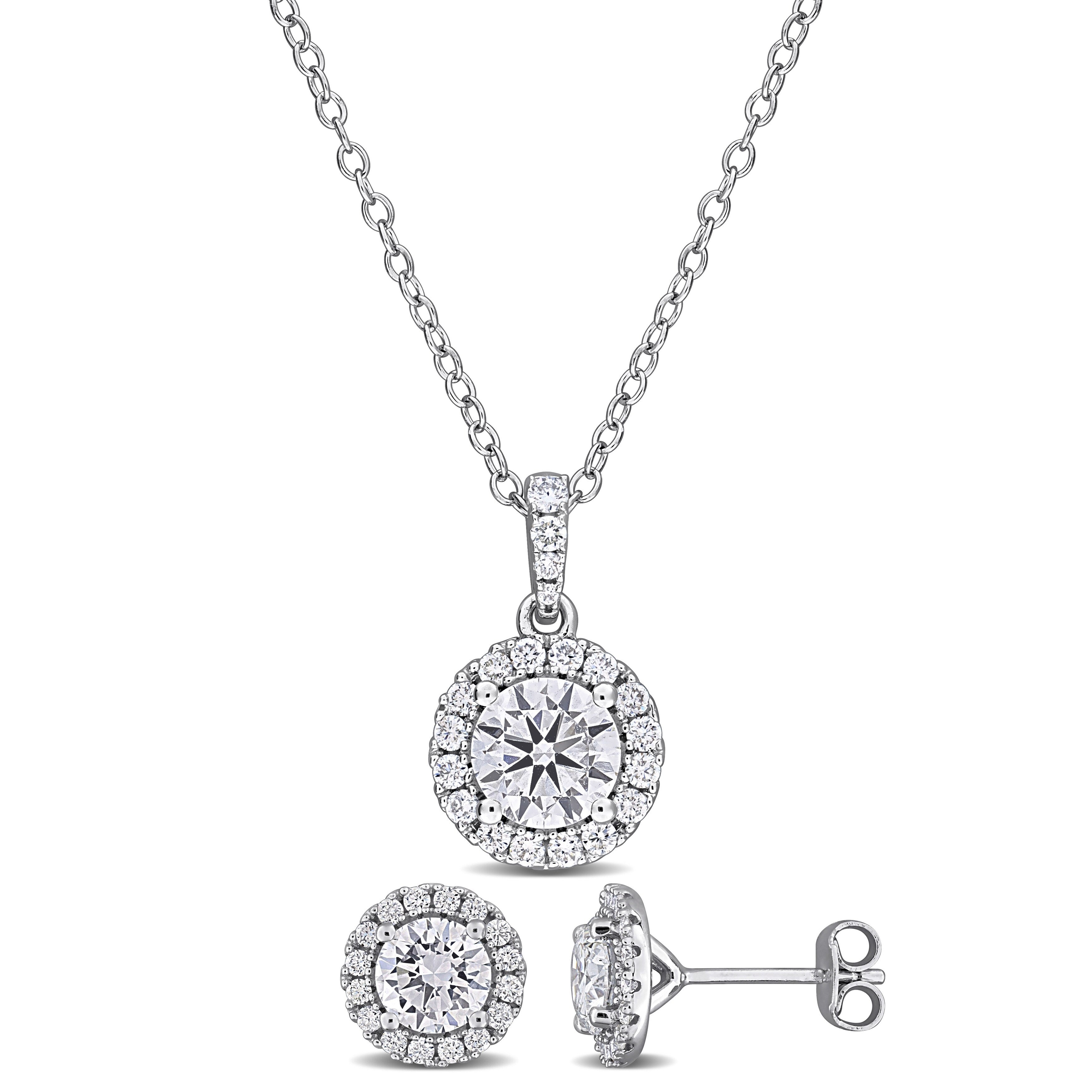 Miadora Sterling Silver Lab Grown Diamond Necklace And Earring Set