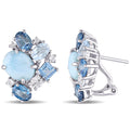 Miadora Sterling Silver Larimar And Blue Topaz With White Topaz Stud Cluster Earrings