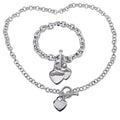Miadora Sterling Silver Linked Heart Charm Necklace And Bracelet 2 Piece Set White