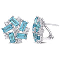 Miadora Sterling Silver London Blue And White Topaz Clustered Mosaic Stud Earrings