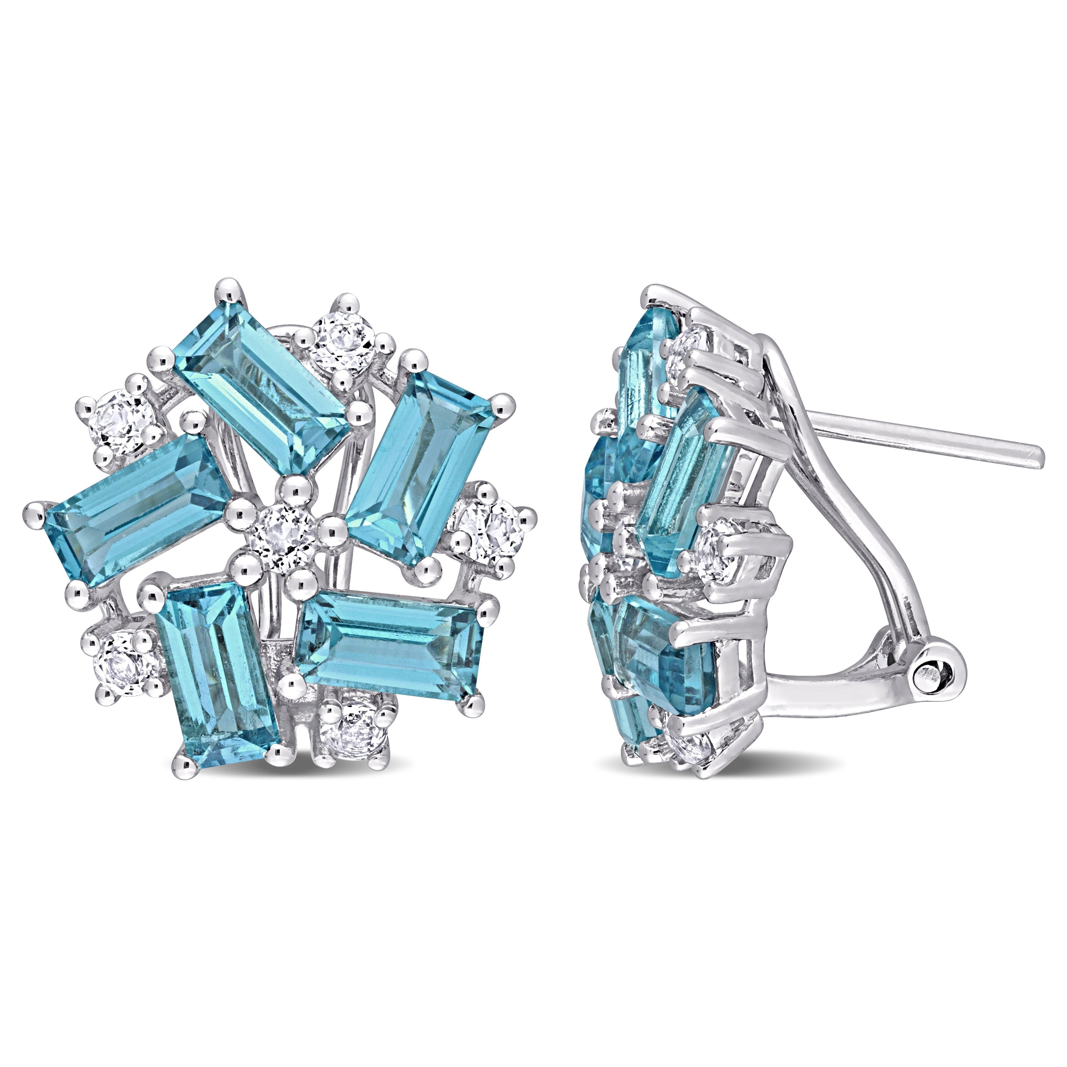 Miadora Sterling Silver London Blue And White Topaz Clustered Mosaic Stud Earrings