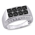 Miadora Sterling Silver Mens 1Ct Tdw Black And White Diamond Double Row Band Ring