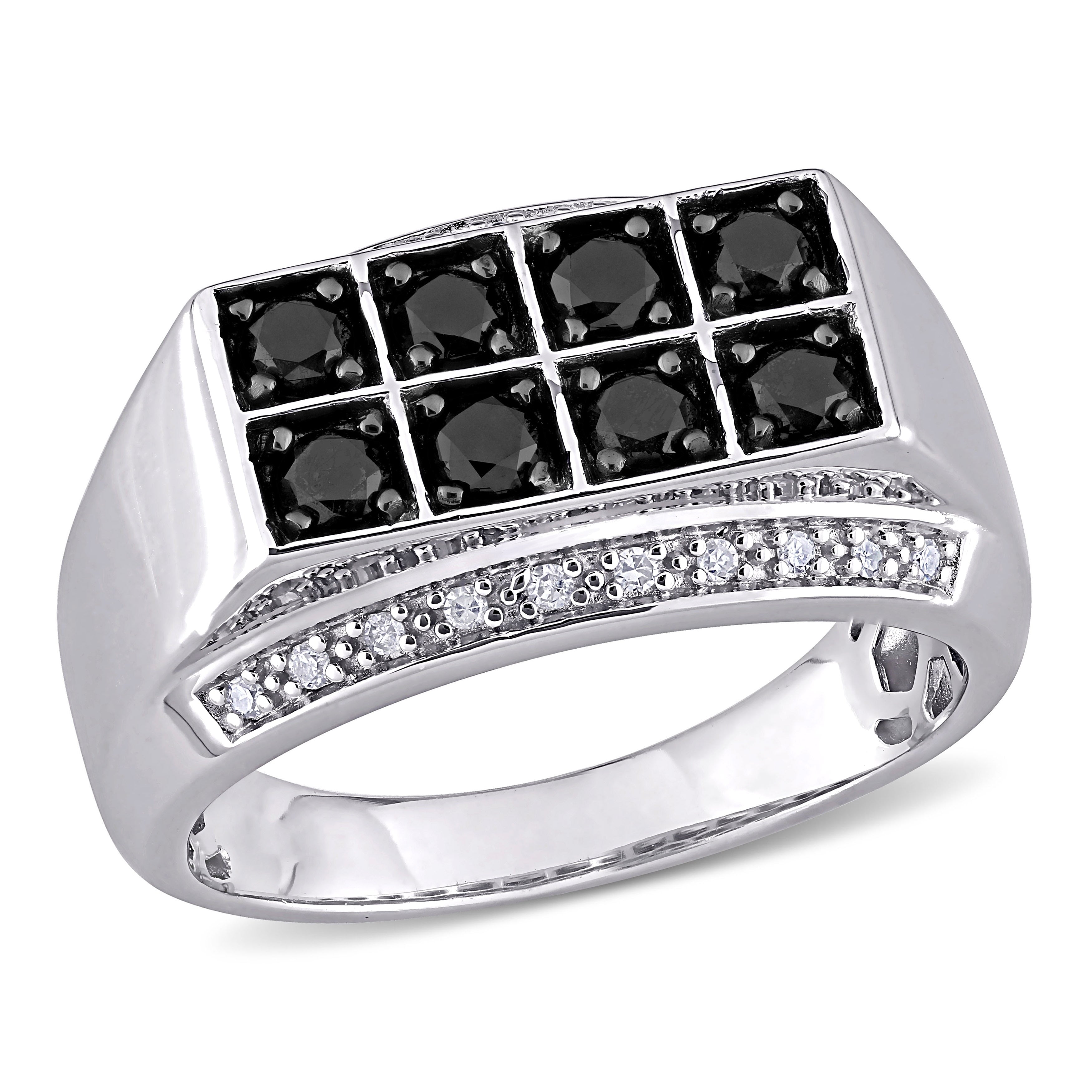 Miadora Sterling Silver Mens 1Ct Tdw Black And White Diamond Double Row Band Ring