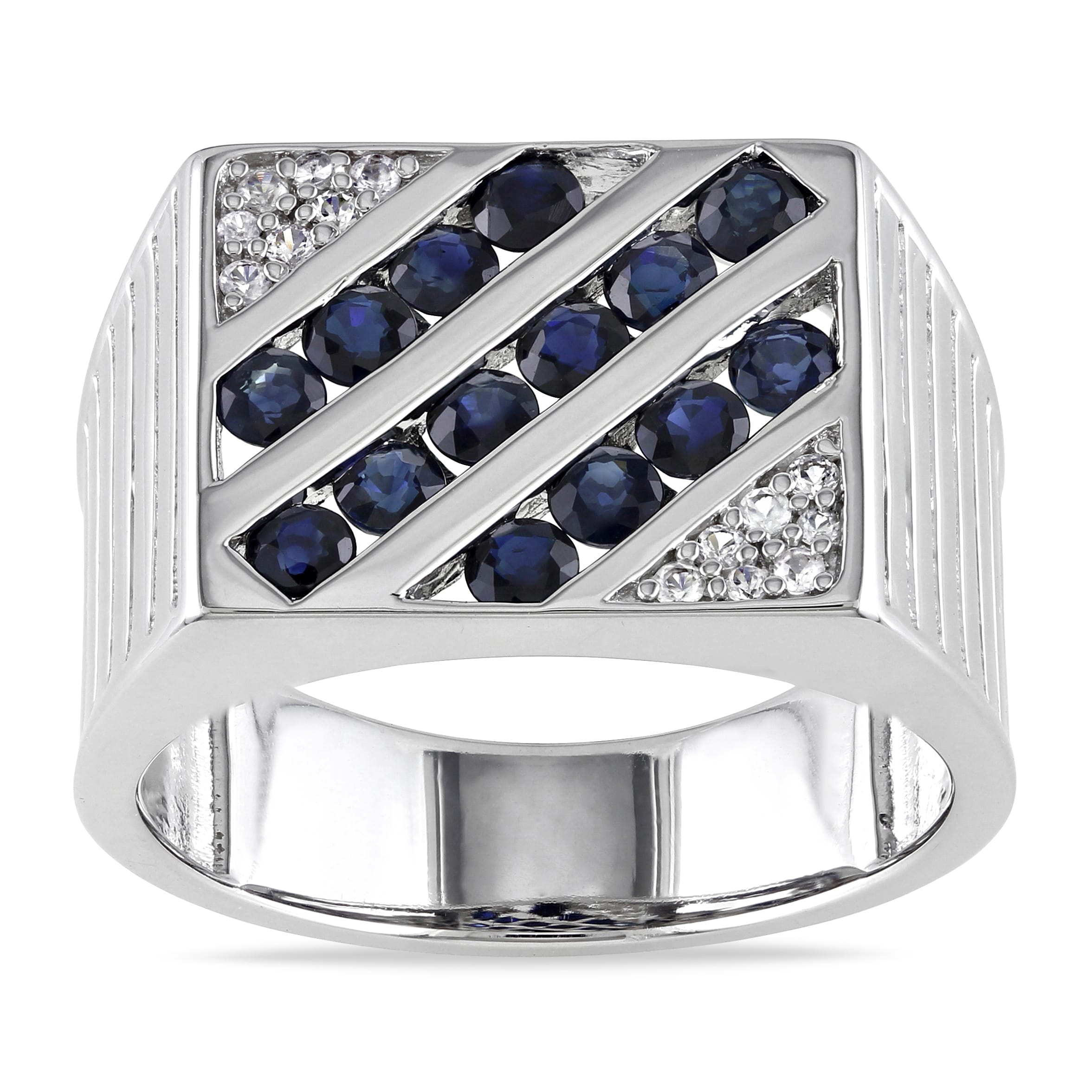 Miadora Sterling Silver Mens 2Ct Tgw Blue And White Sapphire Ring
