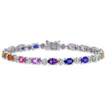 Miadora Sterling Silver Multi Color Created Sapphire And Diamond Tennis Bracelet