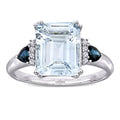 Miadora Sterling Silver Multi Cut Ice Aquamarine Blue Sapphire And Diamond 3 Stone Cocktail Ring