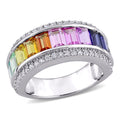 Miadora Sterling Silver Multi Color Baguette Cut Created Sapphire Anniversary Band Ring