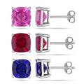 Miadora Sterling Silver Multi Gemstone Solitaire Earrings Set Of 3