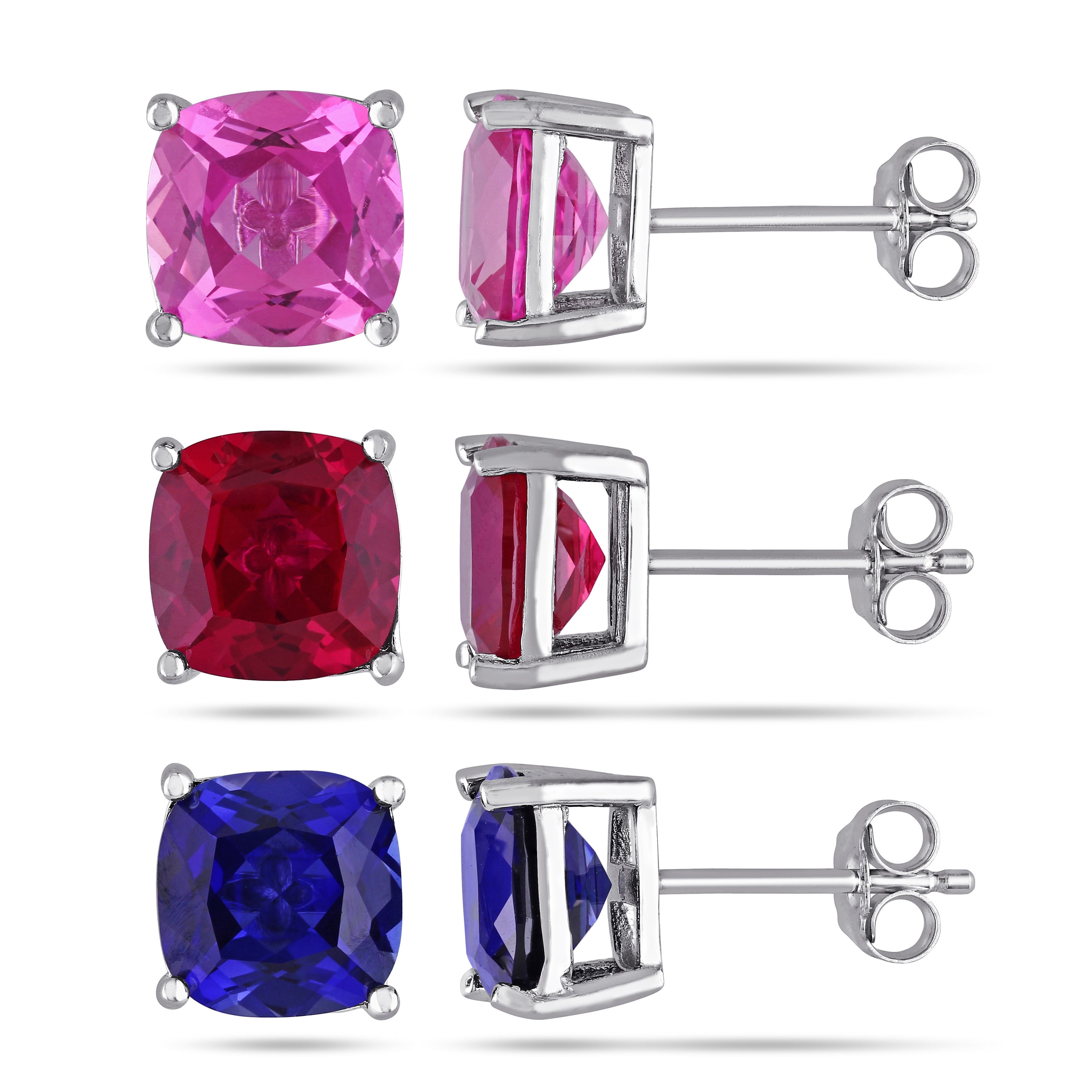 Miadora Sterling Silver Multi Gemstone Solitaire Earrings Set Of 3