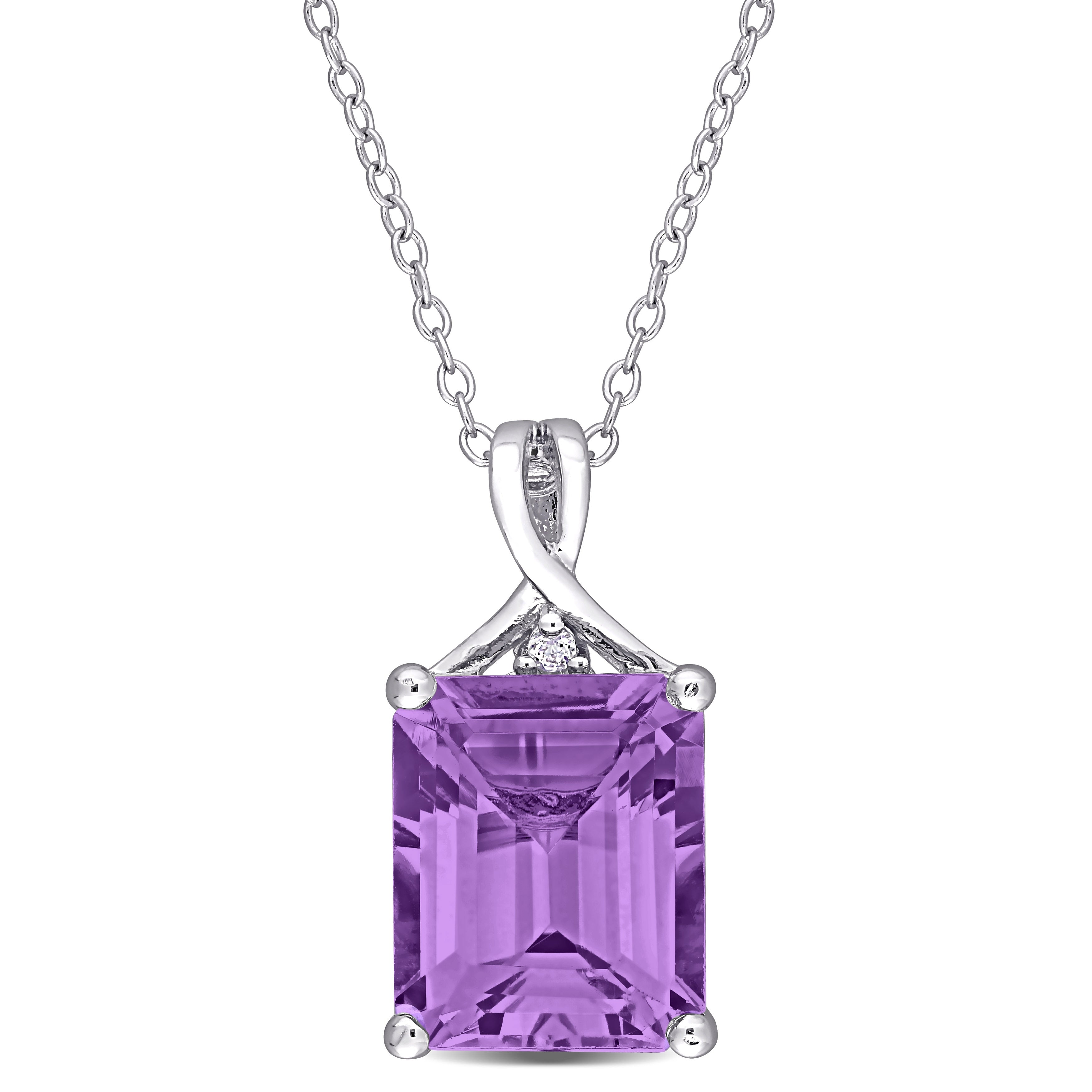 Miadora Sterling Silver Ocatgaon Cut Amethyst And White Topaz Solitaire Necklace