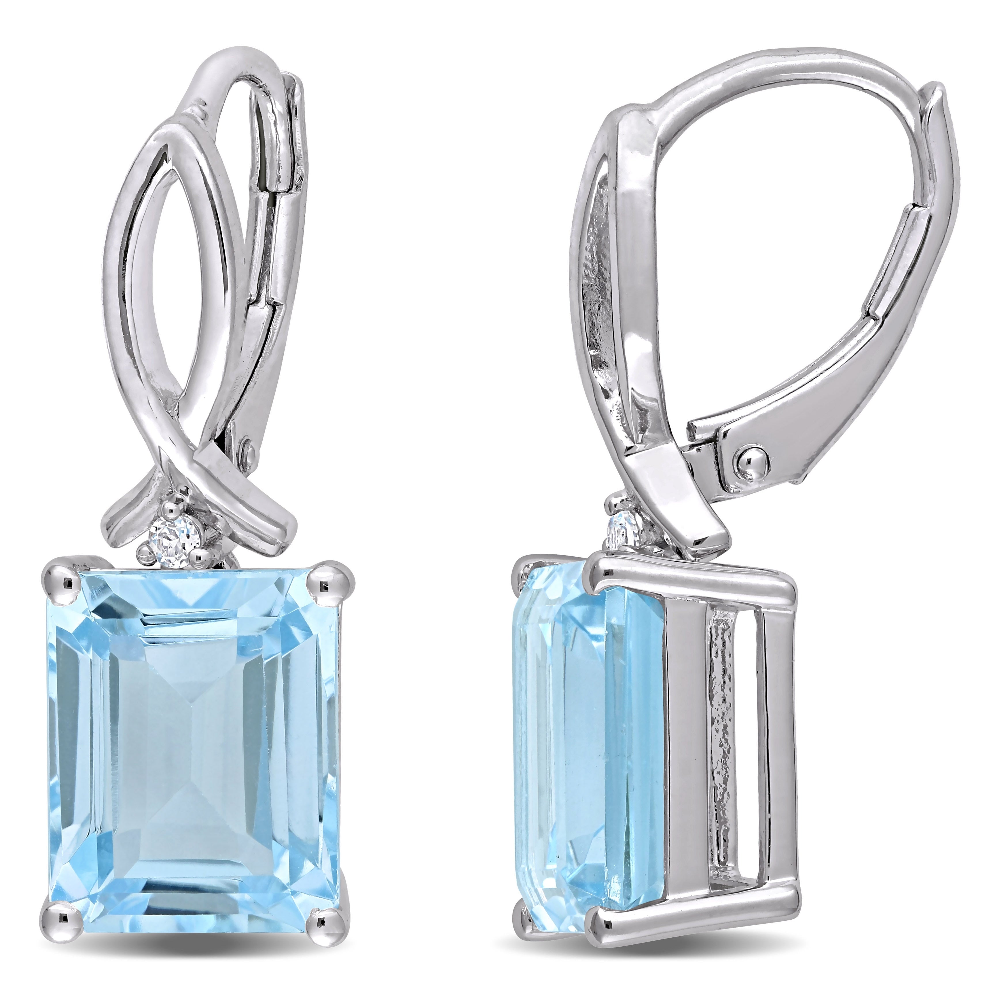 Miadora Sterling Silver Ocatgon Cut Sky Blue And White Topaz Drop Leverback Earrings 24.4 Mm X 8.7 Mm X 10.2 Mm