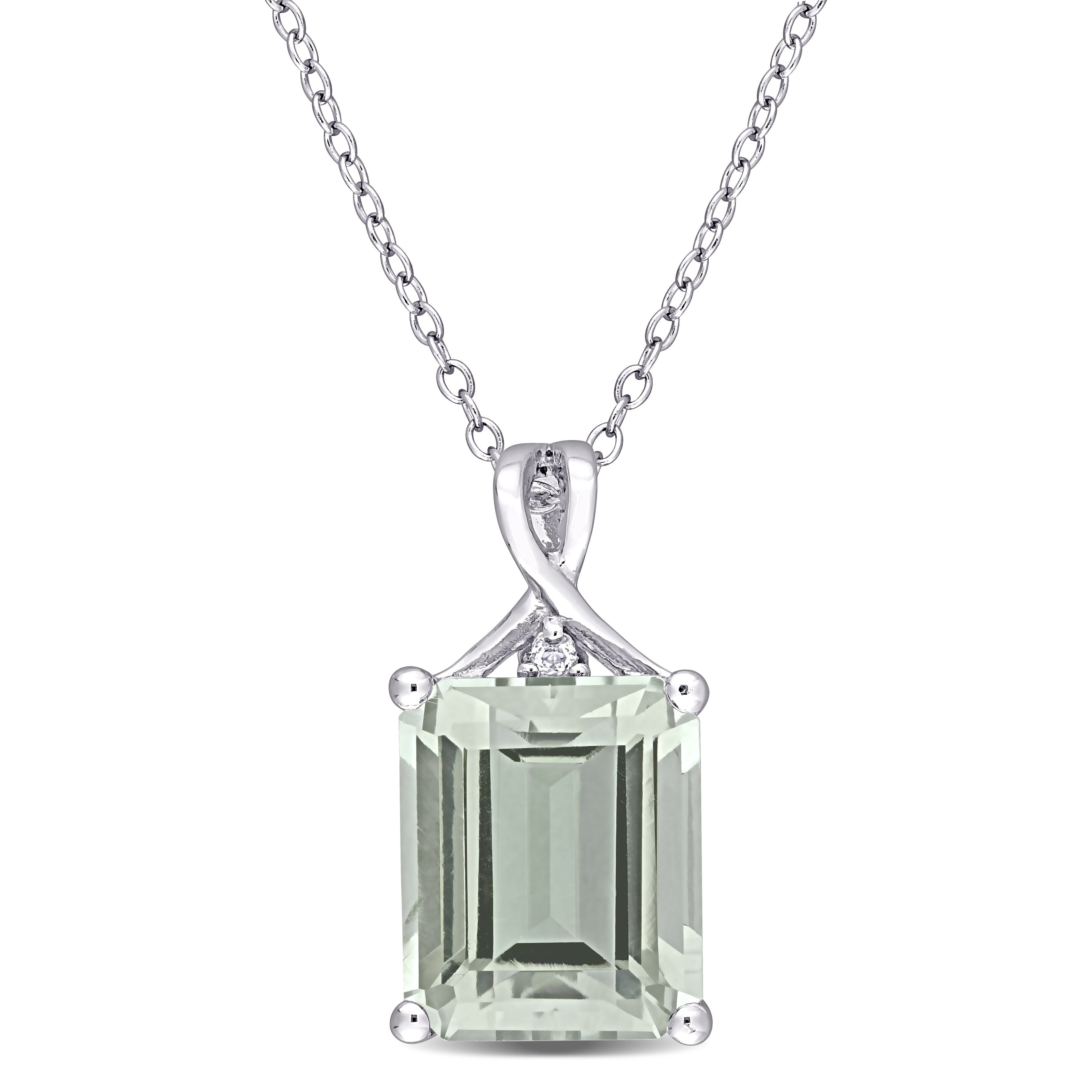 Miadora Sterling Silver Octagon Cut Green Quartz And White Topaz Solitaire Drop Necklace