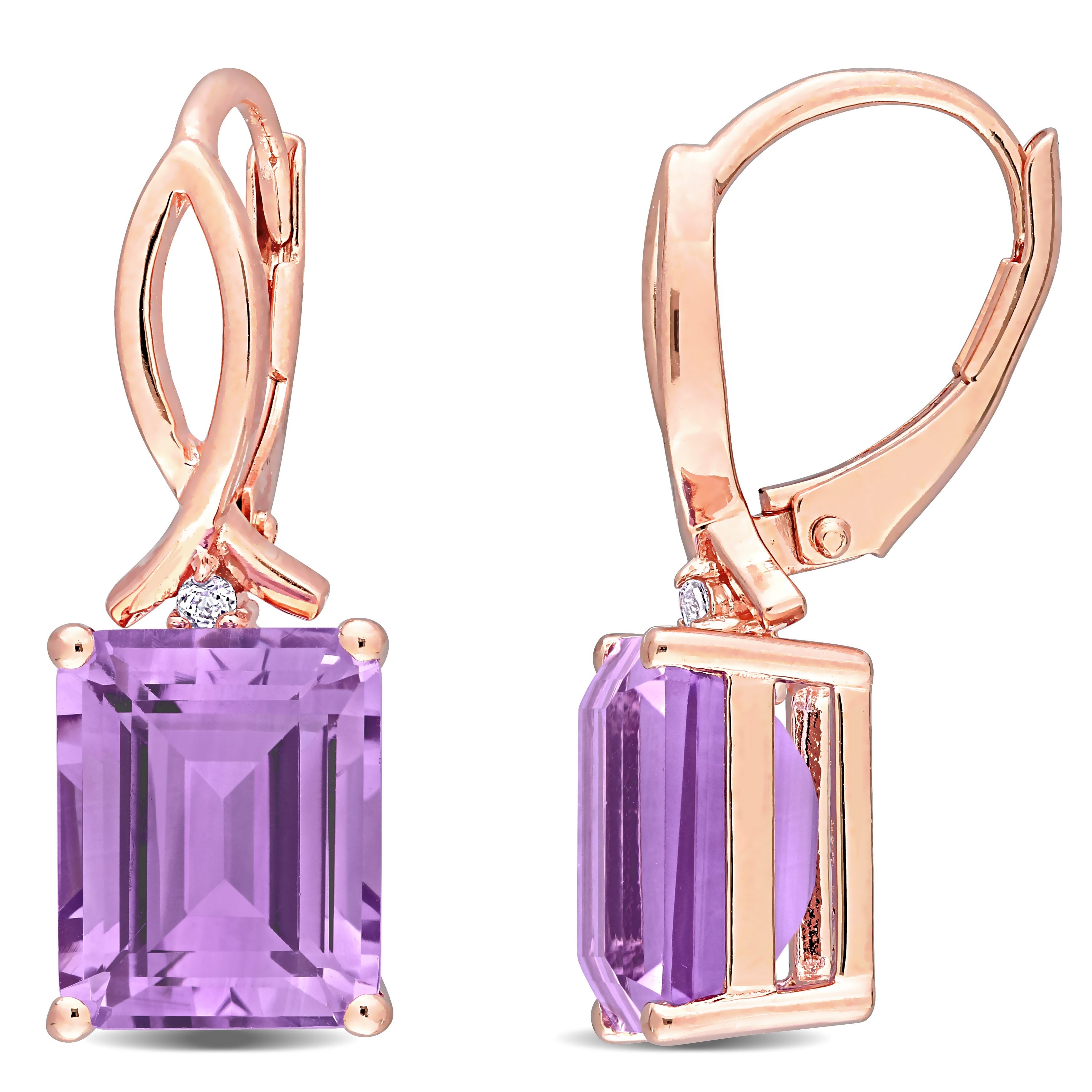 Miadora Sterling Silver Octagon Cut Rose De France White Topaz Drop Leverback Earrings 25.2 Mm X 8.2 Mm X 10.5 Mm