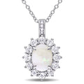 Miadora Sterling Silver Opal White Topaz And Diamond Accent Halo Necklace