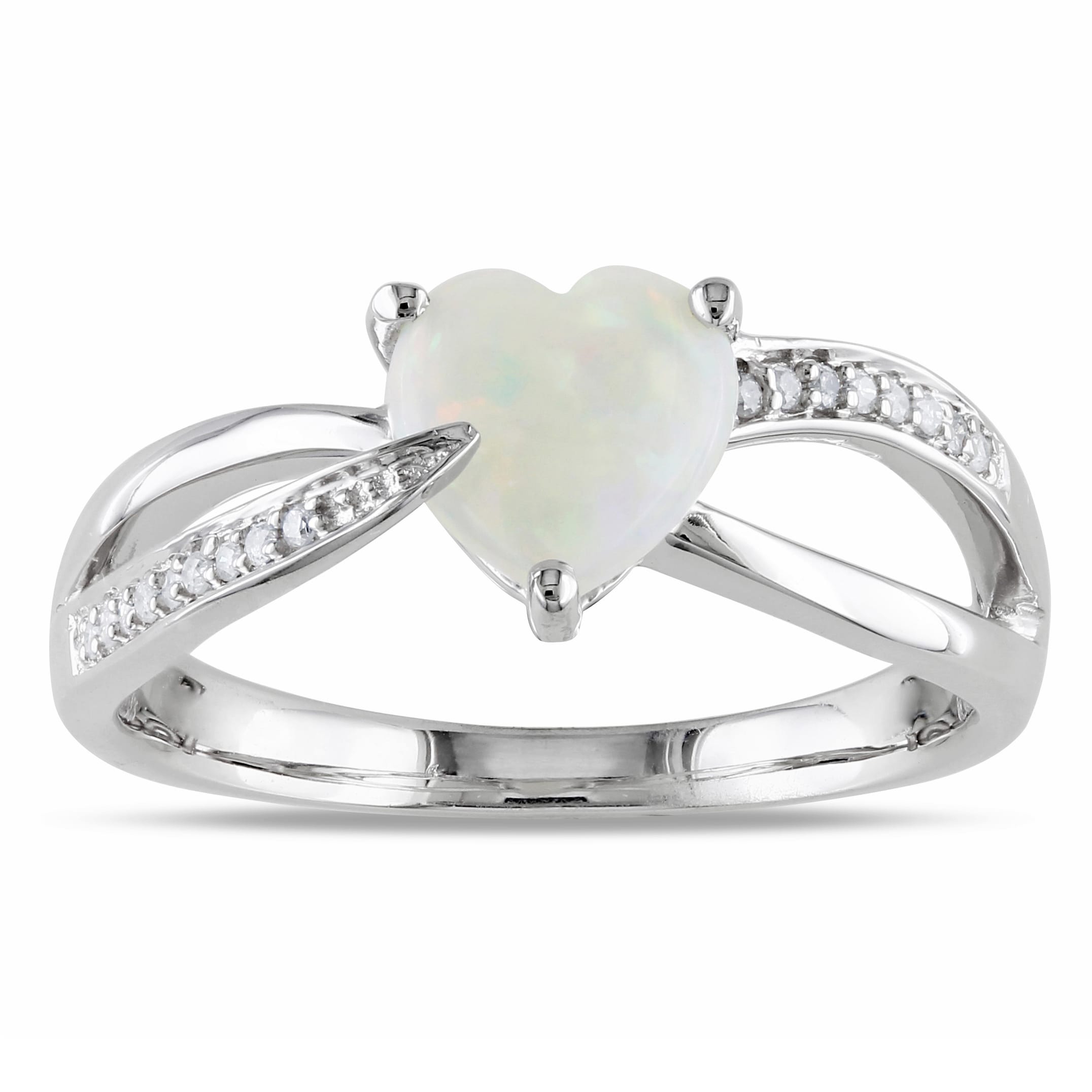 Miadora Sterling Silver Opal And Diamond Heart Ring H I I2 I3