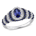 Miadora Sterling Silver Oval Created Blue And White Sapphire Halo Layered Cocktail Ring