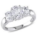 Miadora Sterling Silver Oval Created White Sapphire 3 Stone Ring