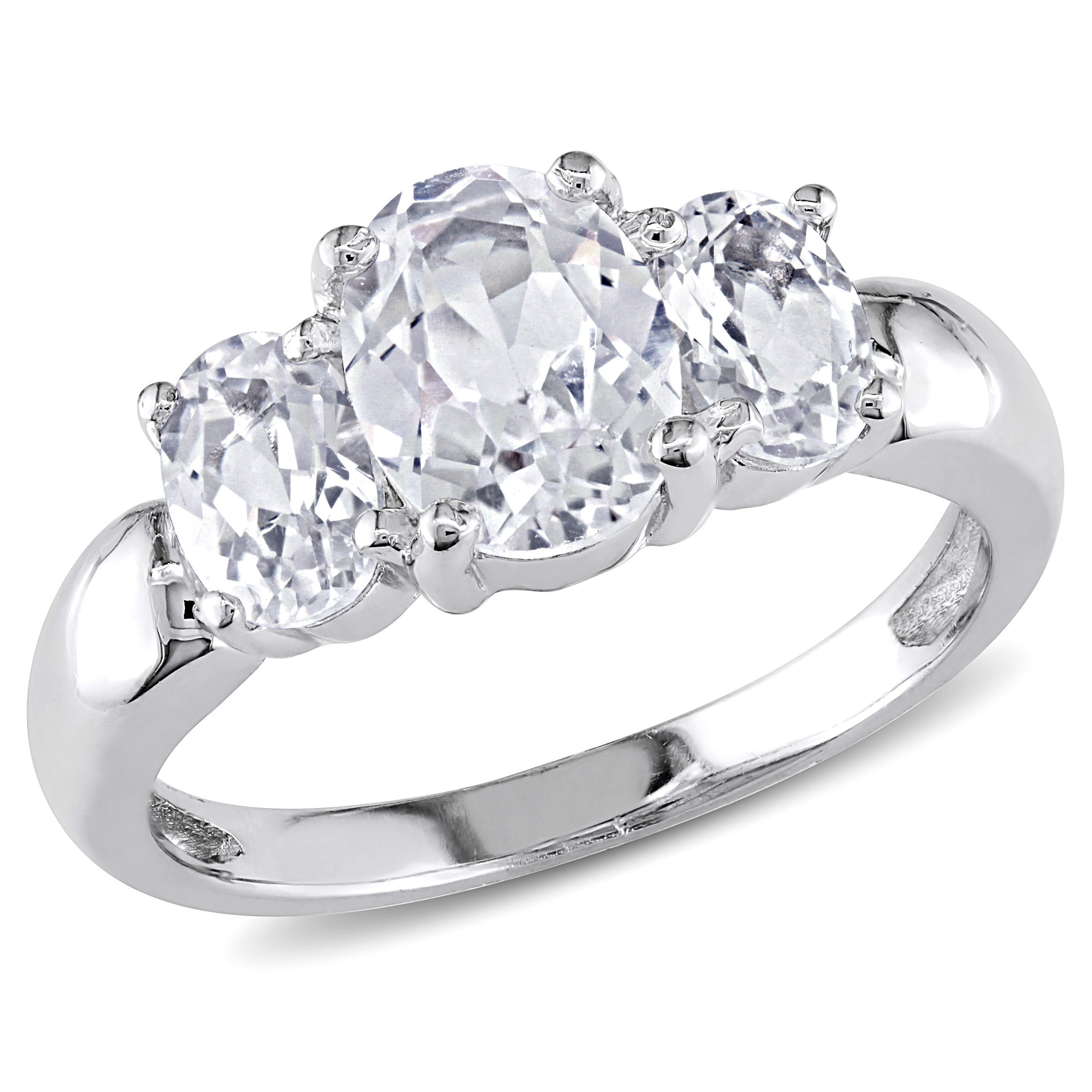 Miadora Sterling Silver Oval Created White Sapphire 3 Stone Ring