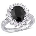 Miadora Sterling Silver Oval Cut Black Sapphire And Created White Sapphire Halo Ring