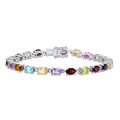 Miadora Sterling Silver Oval Cut Multi Color Gemstones Tennis Bracelet