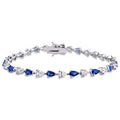Miadora Sterling Silver Pear Cut Created Blue And White Sapphire Tennis Bracelet