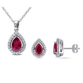 Miadora Sterling Silver Pear Cut Created Ruby And Created White Sapphire Halo Teardrop Necklace And Stud Earrings 2 Piece Set