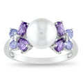 Miadora Sterling Silver Pearl Gemstone And Diamond Ring 8 8.5 Mm