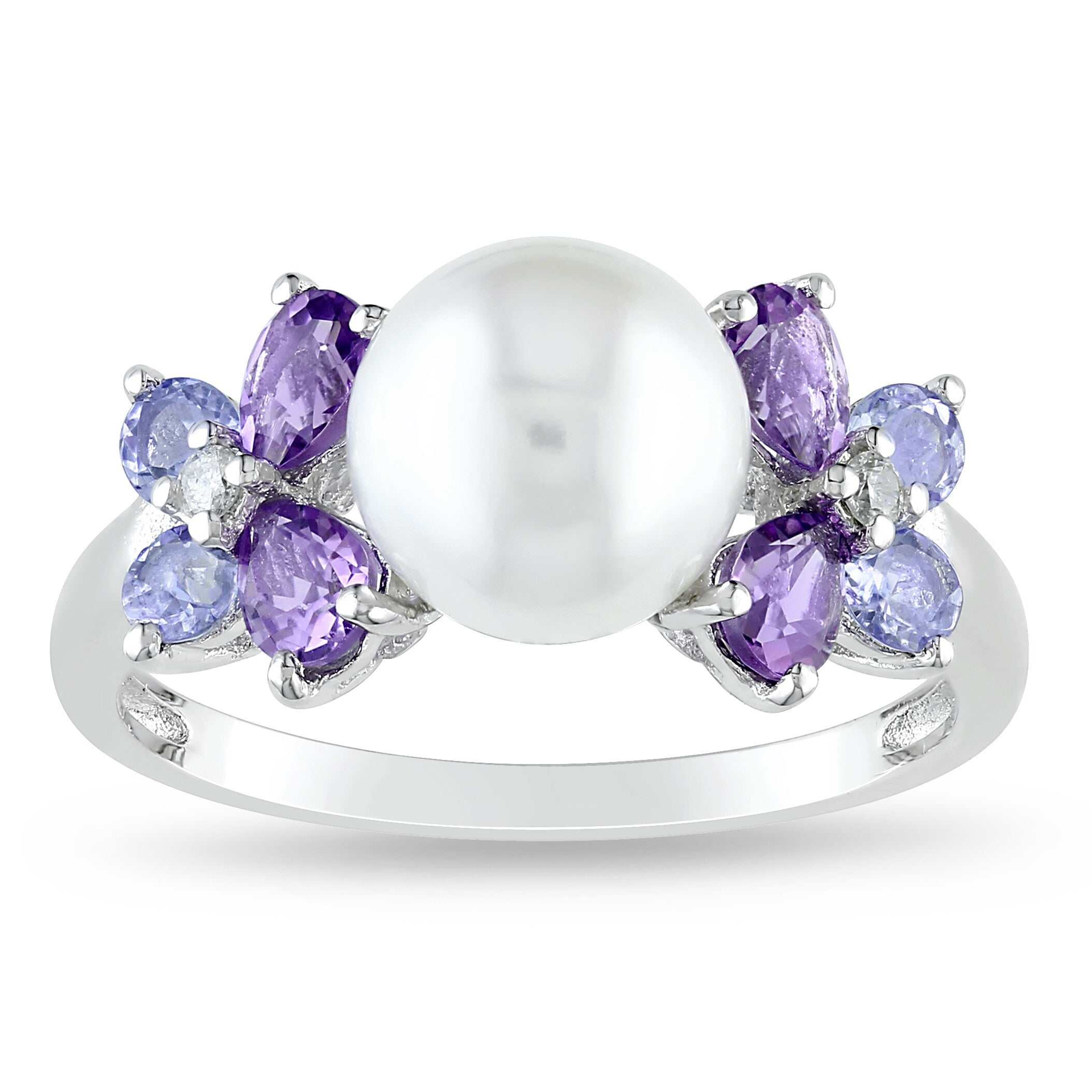 Miadora Sterling Silver Pearl Gemstone And Diamond Ring 8 8.5 Mm