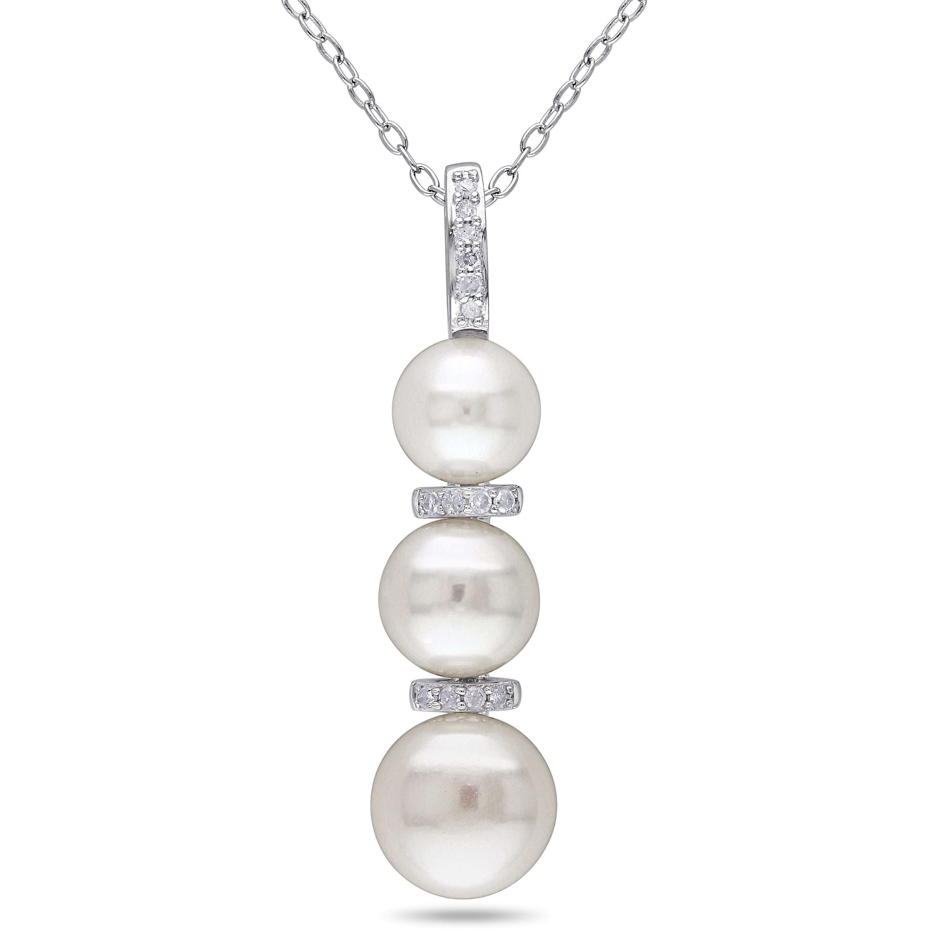 Miadora Sterling Silver Pearl And Diamond Accent Necklace 6 8.5 Mm