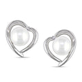 Miadora Sterling Silver Pearl And Diamond Heart Halo Stud Earrings 8 8.5Mm