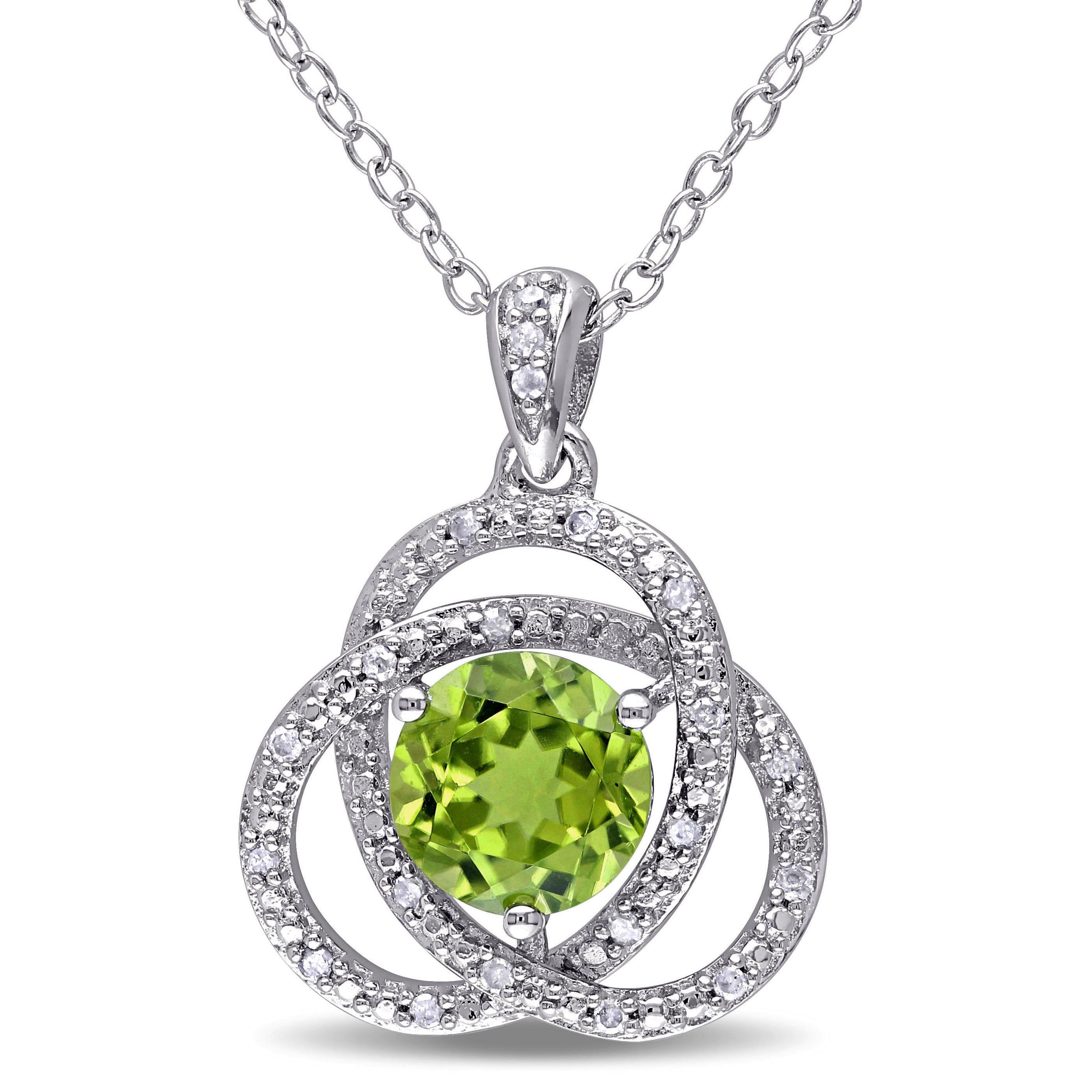 Miadora Sterling Silver Peridot And 1 10Ct Tdw Diamond Necklace G H I2 I3