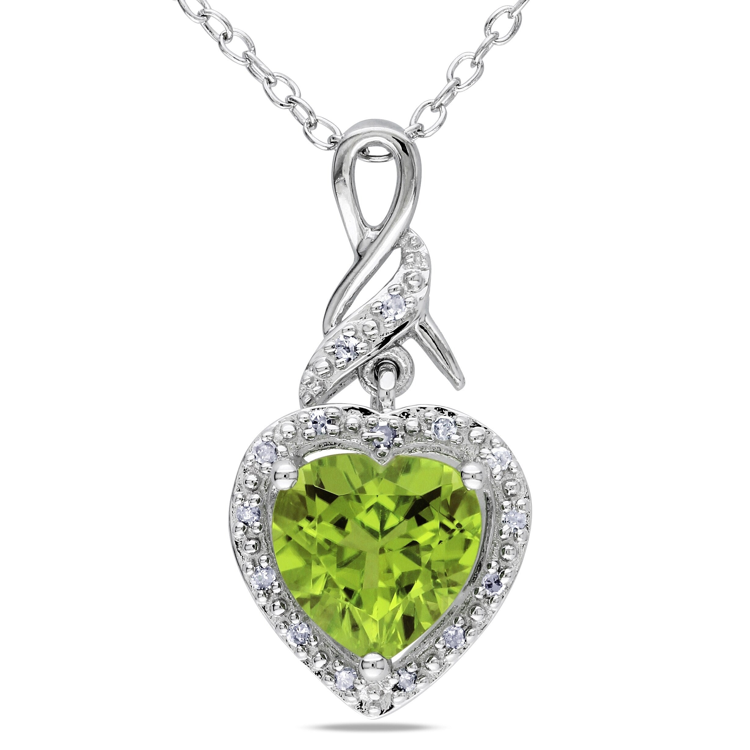 Miadora Sterling Silver Peridot And Diamond Accent Heart Necklace