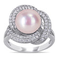 Miadora Sterling Silver Pink Cultured Fw Pearl And Cz Swirl Floral Halo Ring 10 11 Mm