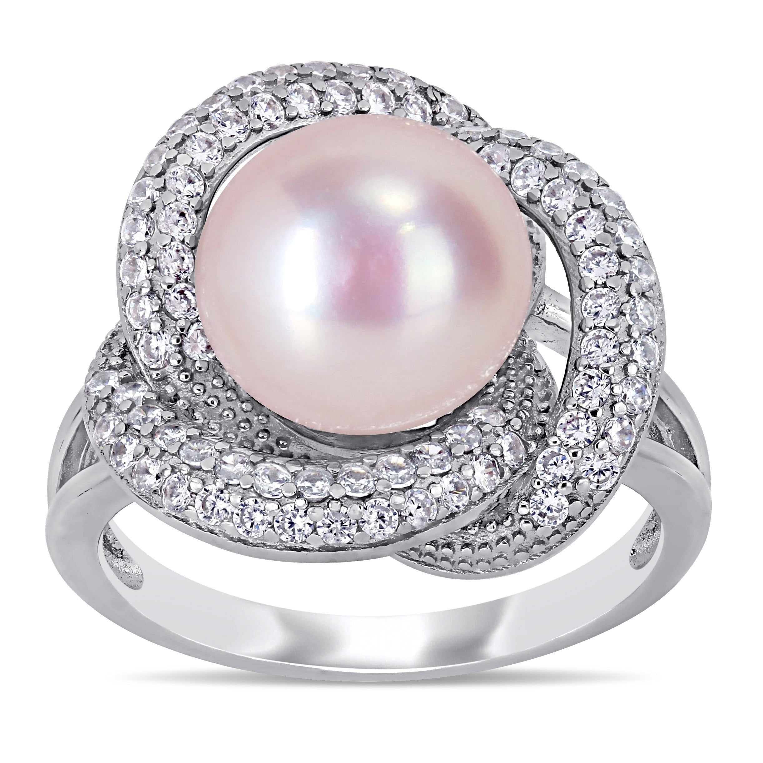 Miadora Sterling Silver Pink Cultured Fw Pearl And Cz Swirl Floral Halo Ring 10 11 Mm