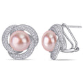 Miadora Sterling Silver Pink Cultured Fw Pearl And Cz Swirl Halo Earrings 10 11 Mm