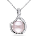 Miadora Sterling Silver Pink Cultured Freshwater Pearl And Diamond Accent Floating Swirl Dangle Necklace 9 9.5 Mm