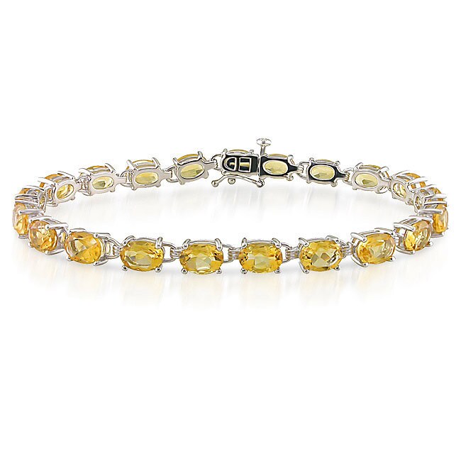 Miadora Sterling Silver Prong Set Citrine Link Bracelet 21 Stones