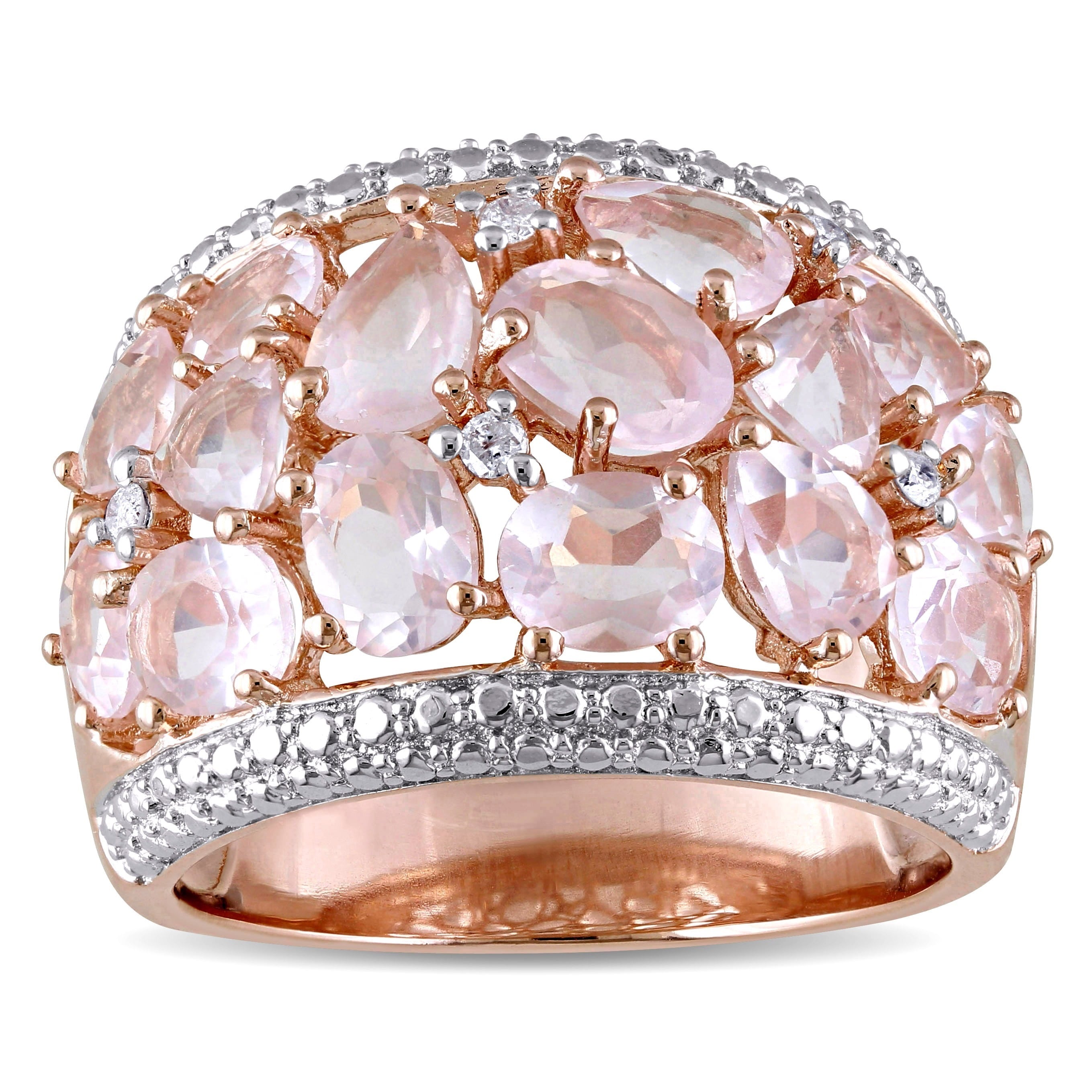 Miadora Sterling Silver Rose Quartz And 1 14 Ct. Tdw Diamond Ring