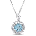 Miadora Sterling Silver Sky Blue Topaz White Topaz Diamond Swirl Halo Necklace