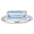 Miadora Sterling Silver Sky Blue Topaz And White Sapphire Rectangular Halo Ring