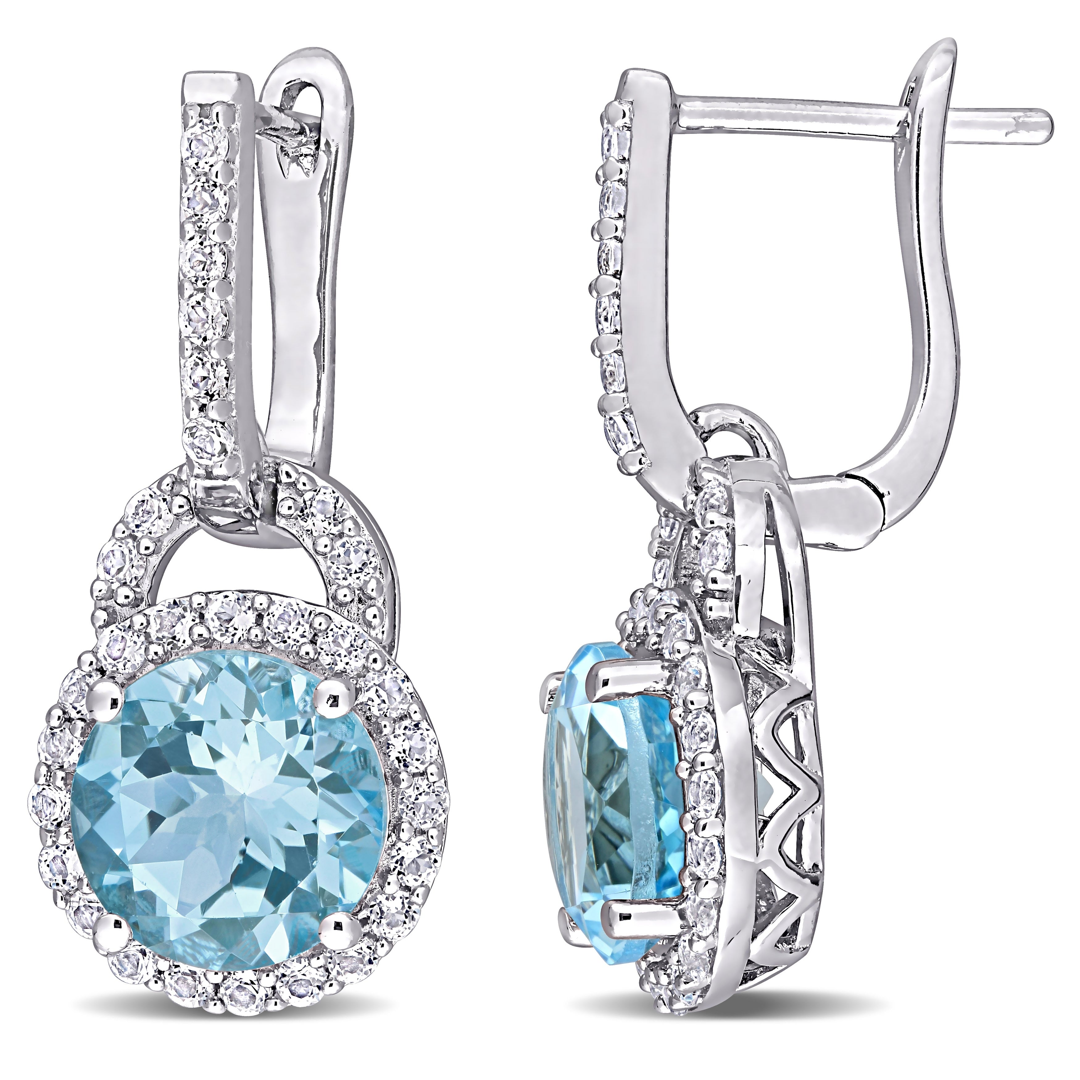 Miadora Sterling Silver Sky Blue And White Topaz Halo Dangle Cuff Earrings 23.6 Mm X 10.7 Mm X 9.1 Mm