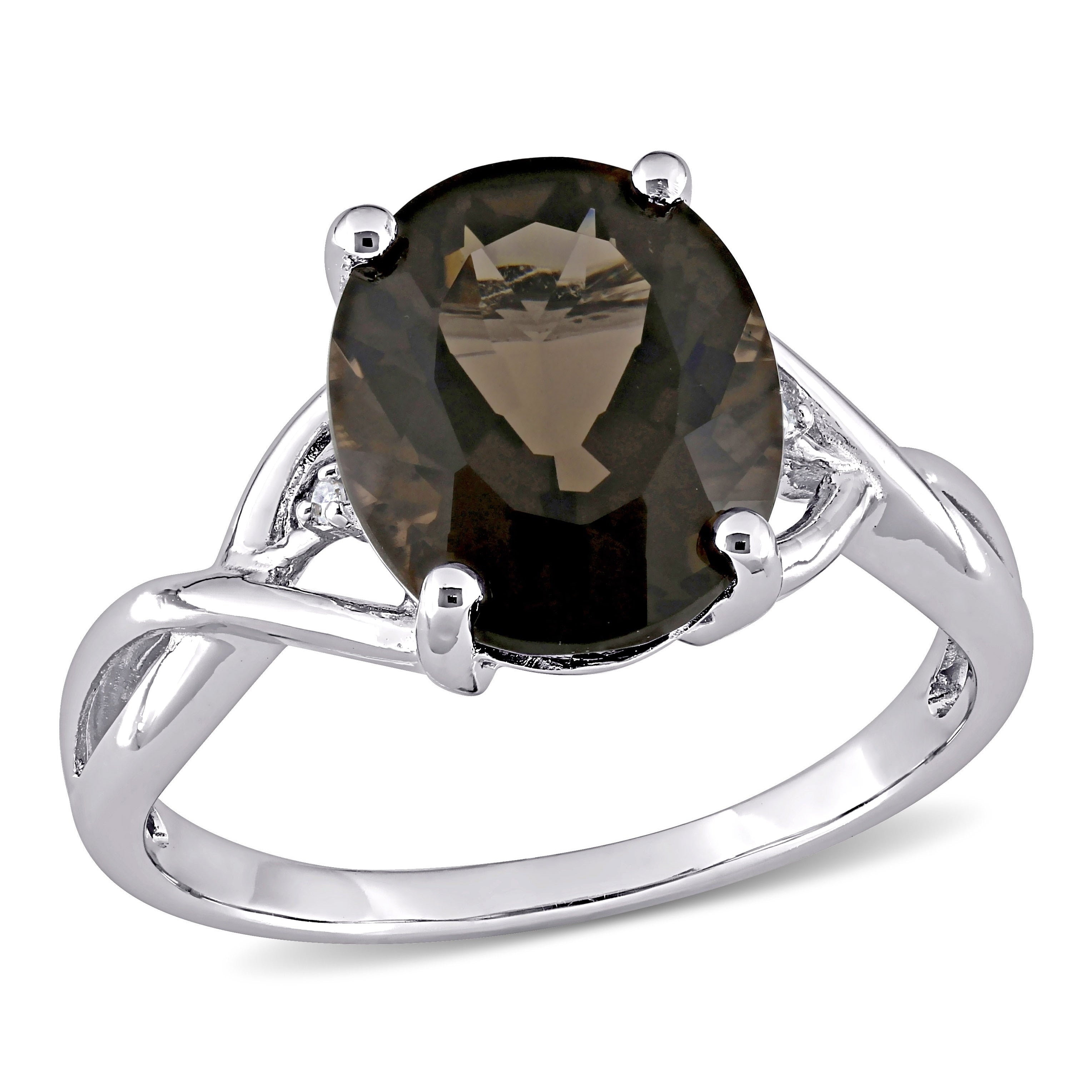 Miadora Sterling Silver Smokey Quartz And Diamond Fashion Ring