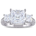 Miadora Sterling Silver Square Cut Cubic Zirconia 3 Stone Engagement Ring
