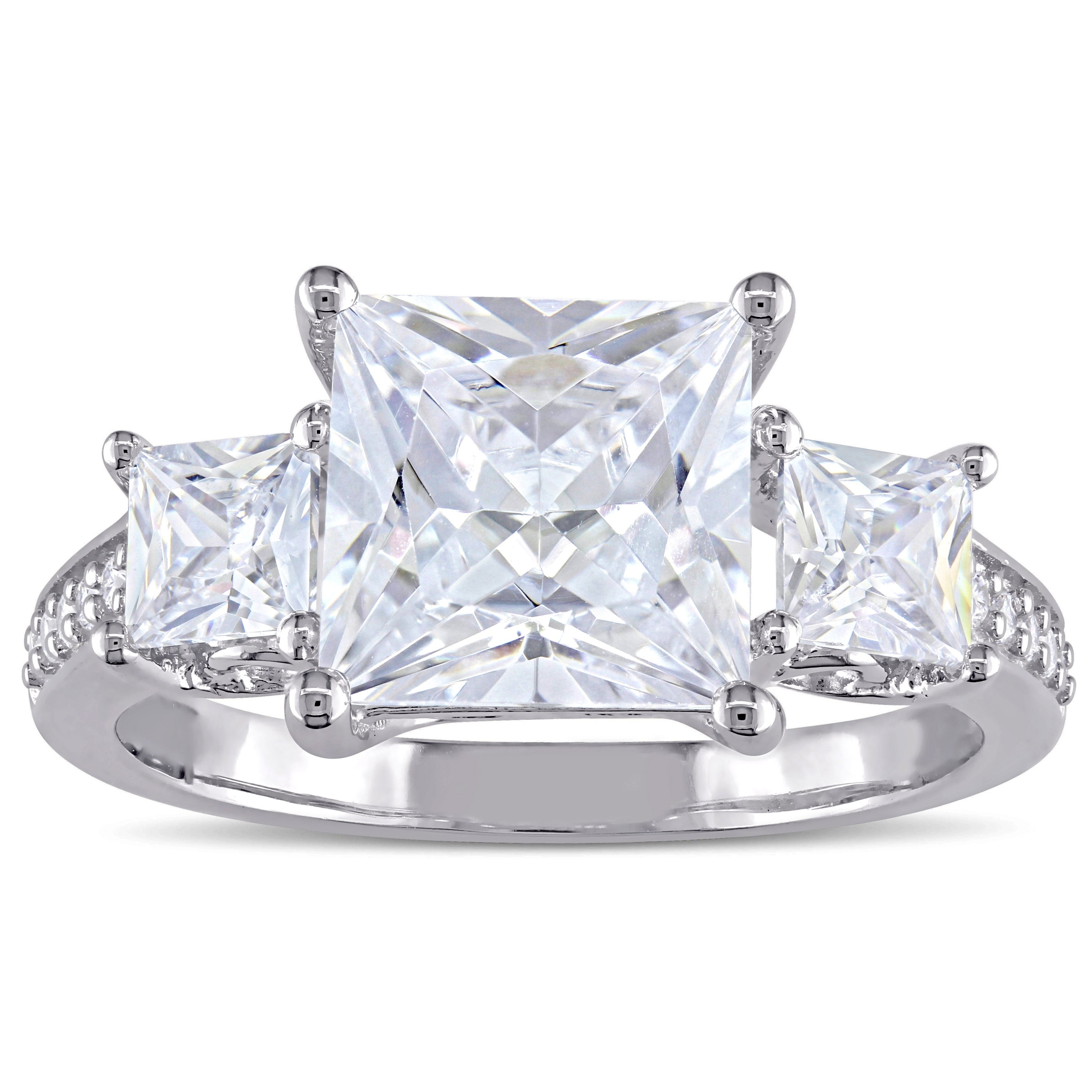 Miadora Sterling Silver Square Cut Cubic Zirconia 3 Stone Engagement Ring