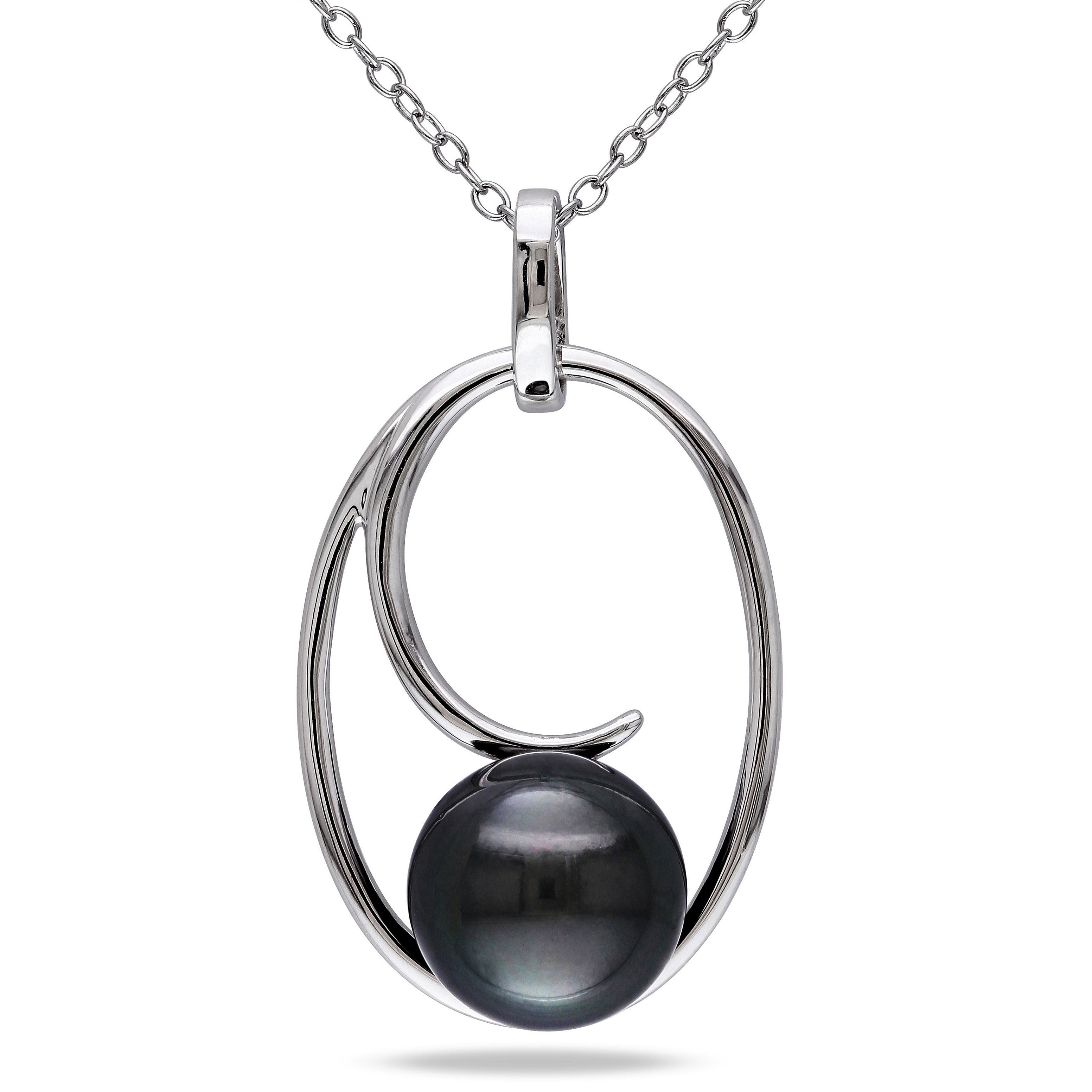 Miadora Sterling Silver Tahitian Black Pearl Necklace 9 10 Mm